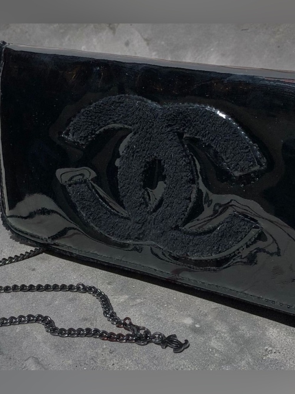Elegant Black Patent Leather CC Logo Clutch and/or crossbody- NEW & Sealed!